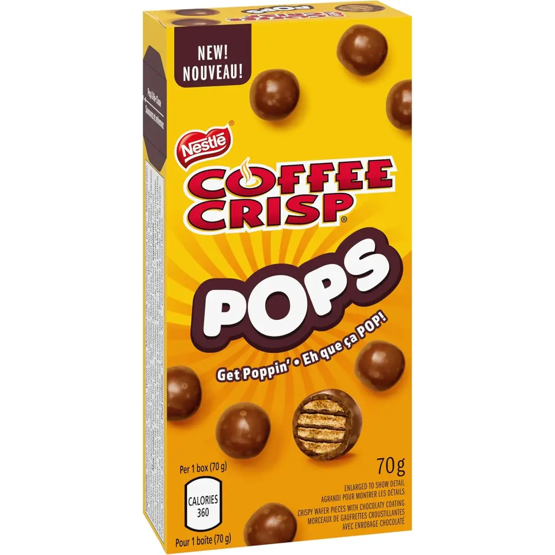 COFFEE CRISP POPS Chocolaty Snacks Carton 70g case 12ct COFFEE CRISP POPS Chocolaty Snacks Carton 70g case 12ct