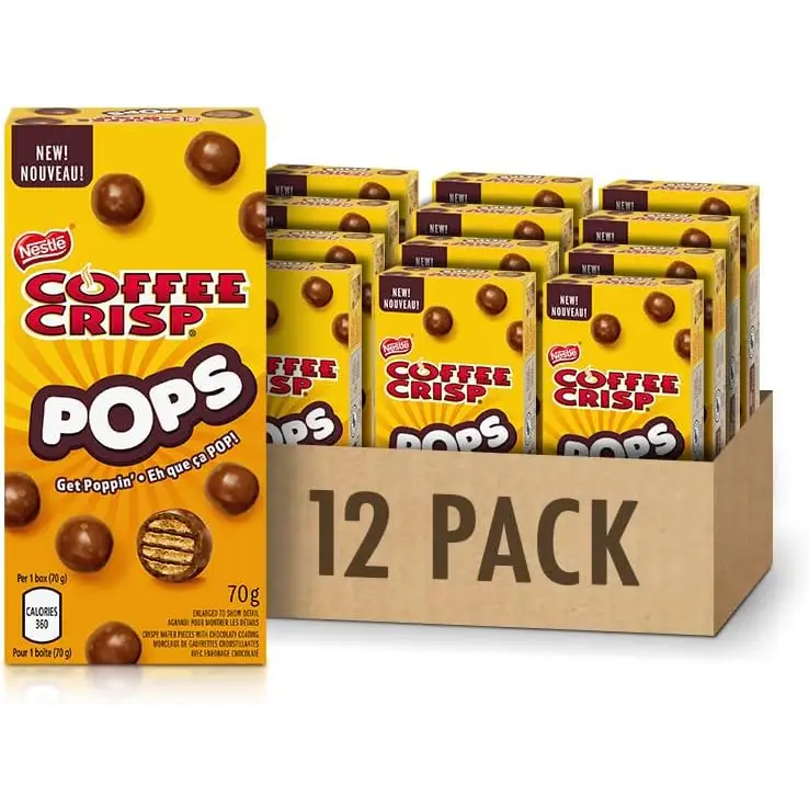 COFFEE CRISP POPS Chocolaty Snacks Carton 70g case 12ct COFFEE CRISP POPS Chocolaty Snacks Carton 70g case 12ct