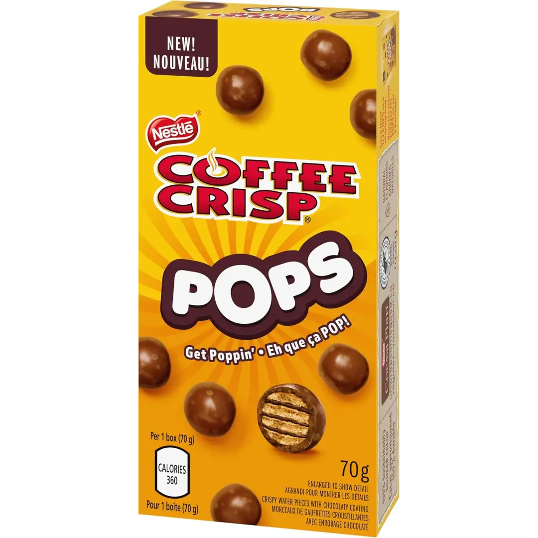 COFFEE CRISP POPS Chocolaty Snacks Carton 70g case 12ct COFFEE CRISP POPS Chocolaty Snacks Carton 70g case 12ct