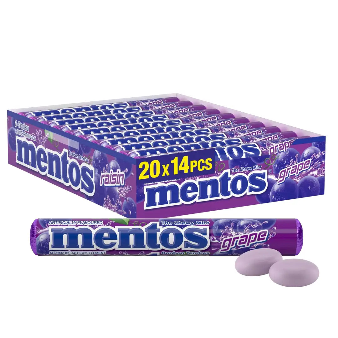Mentos Chewy Mint Candy - Grape Flavour - 37g Pack of 20 Mentos Chewy Mint Candy - Grape Flavour - 37g Pack of 20