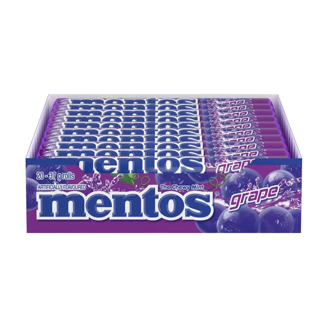 Mentos Chewy Mint Candy - Grape Flavour - 37g Pack of 20 Mentos Chewy Mint Candy - Grape Flavour - 37g Pack of 20