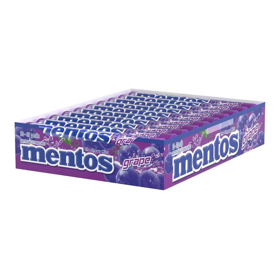 Mentos Chewy Mint Candy - Grape Flavour - 37g Pack of 20 Mentos Chewy Mint Candy - Grape Flavour - 37g Pack of 20