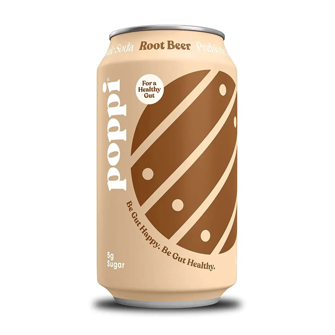 POPPI Sparkling Prebiotic Root Beer Soda made with Apple