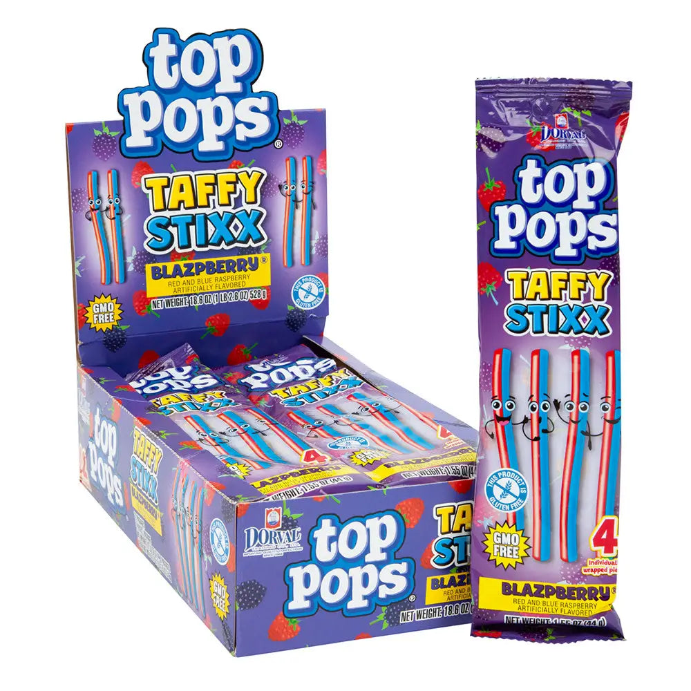 TOP POPS BLAZPBERRY TAFFY STIXX case 1.55 OZ 12ct TOP POPS BLAZPBERRY TAFFY STIXX case 1.55 OZ 12ct