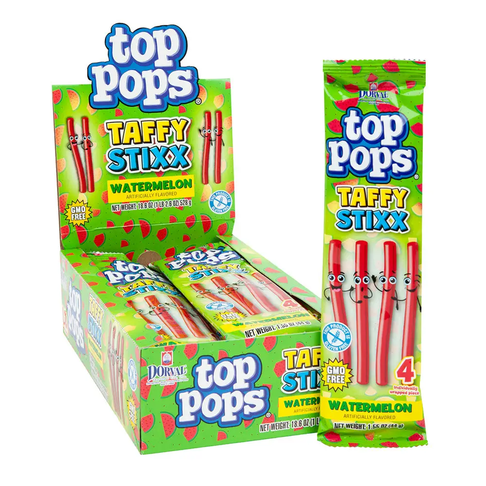 TOP POPS WATERMELON TAFFY STIXX case 1.55 OZ 12 count TOP POPS WATERMELON TAFFY STIXX case 1.55 OZ 12 count