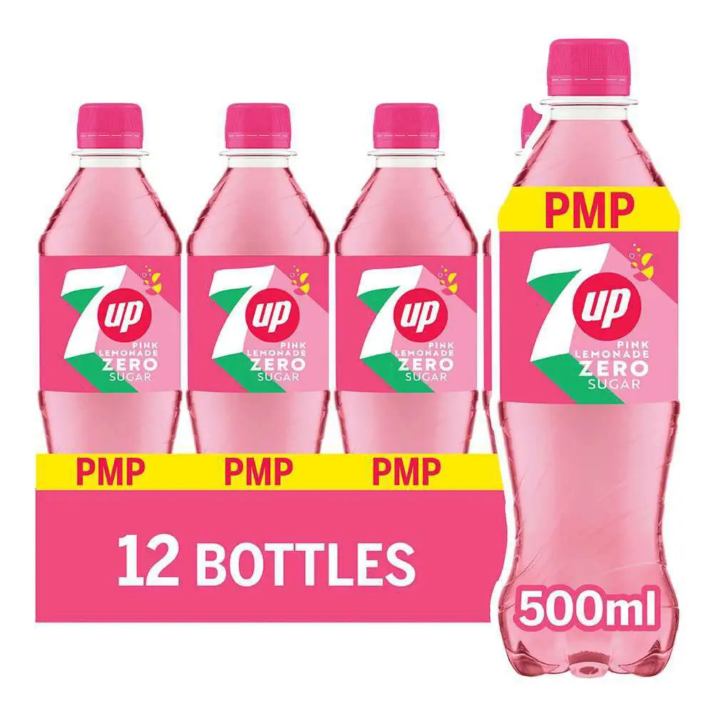 7UP UK Zero Sugar Pink Lemonade 500ml, case 12ct - soft