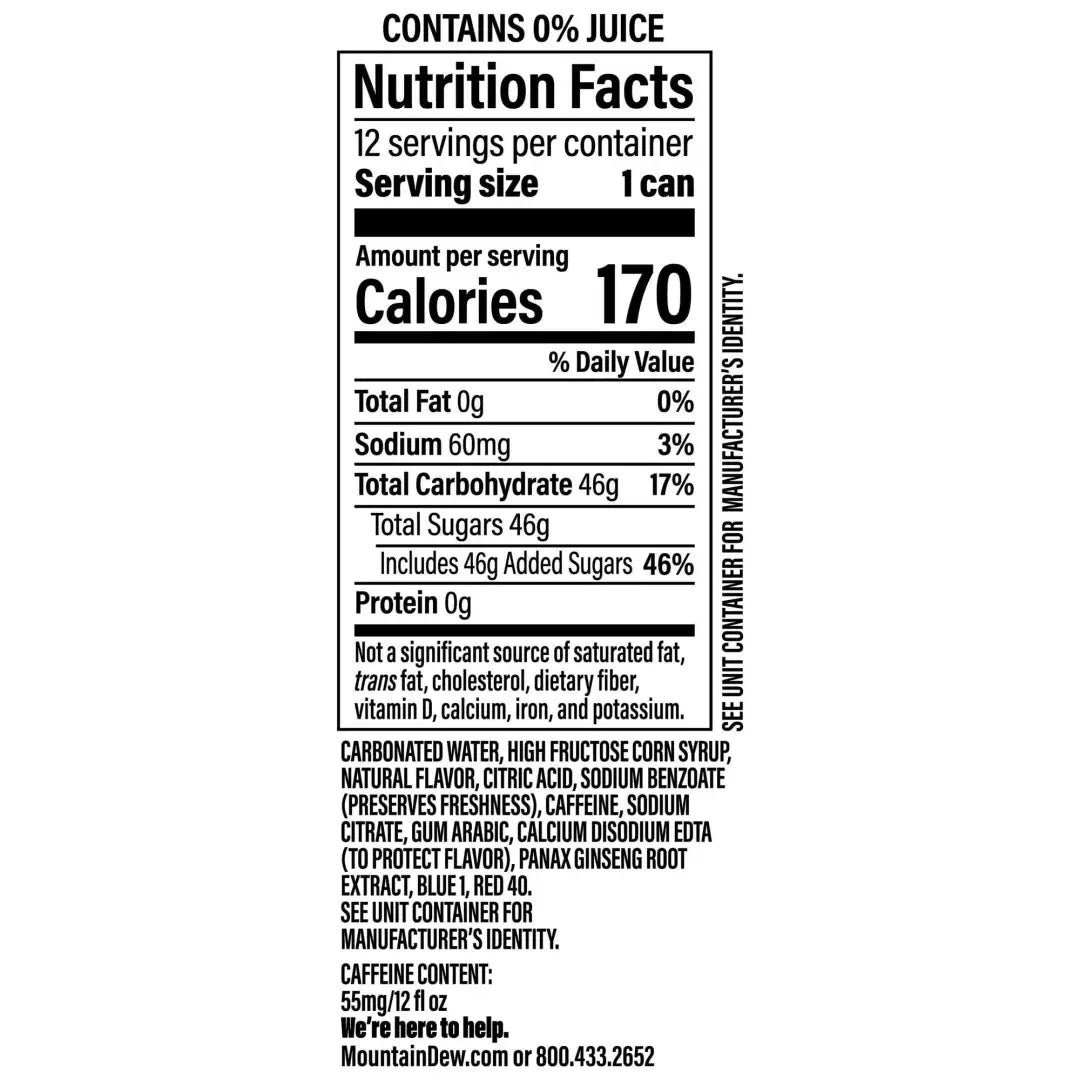 Mountain Dew Voltage Raspberry Citrus Ginseng Soda 12 Fl Oz