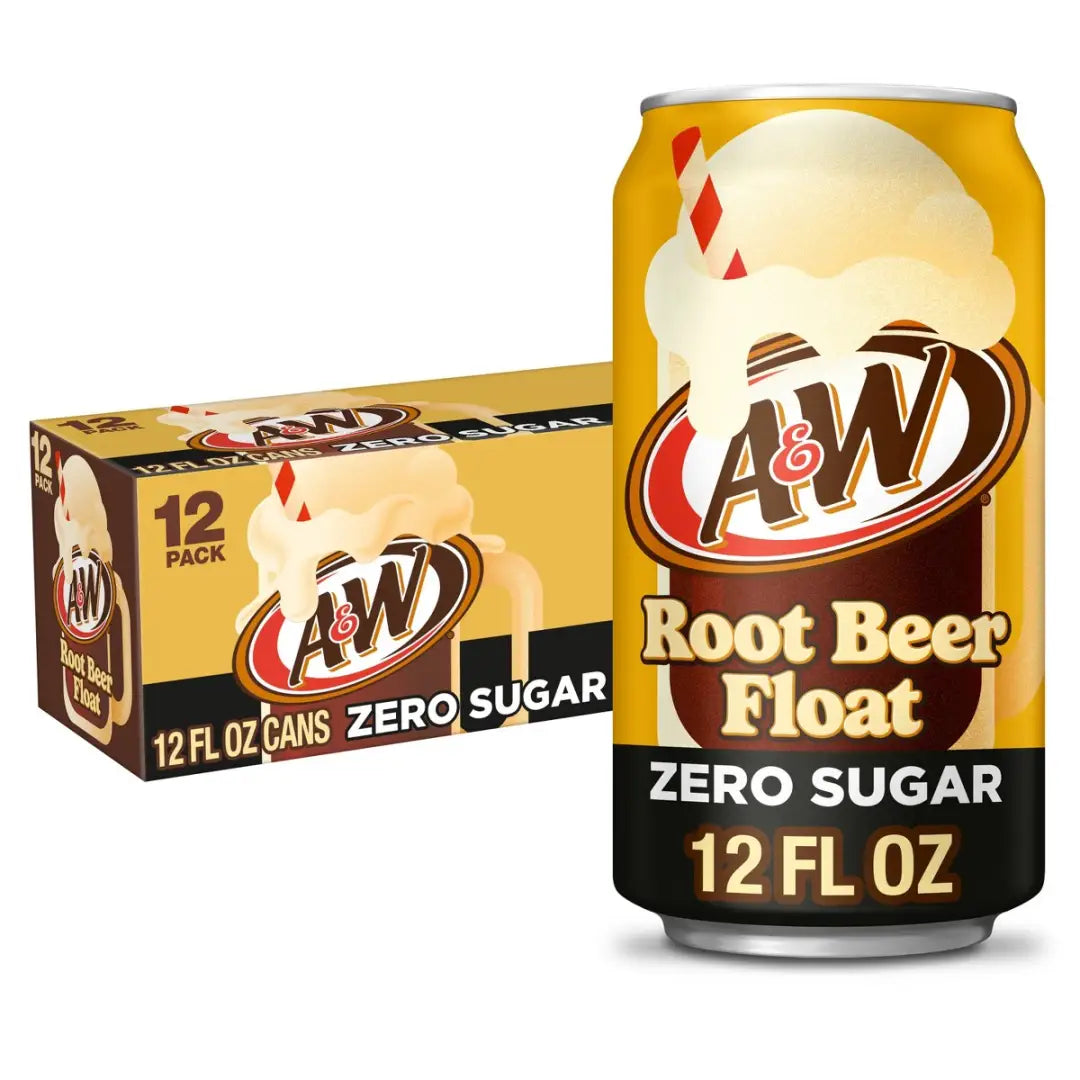 A&W Root Beer Float Zero Sugar Soda 12 Fl Oz Aluminum Cans