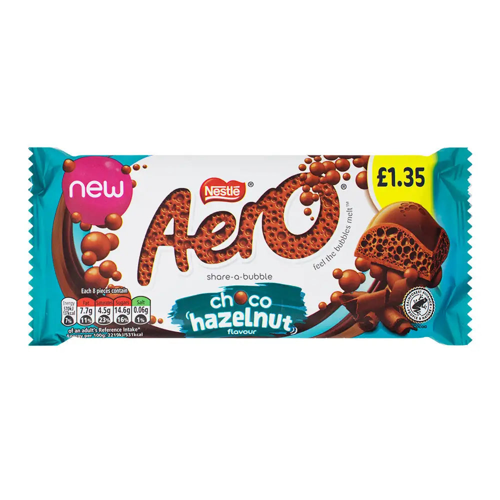 Aero Chocolate Hazelnut Sharing Bar UK - 90g case 15ct