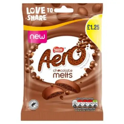 Aero Melts Milk Chocolate Sharing Bag 80g -case 12ct