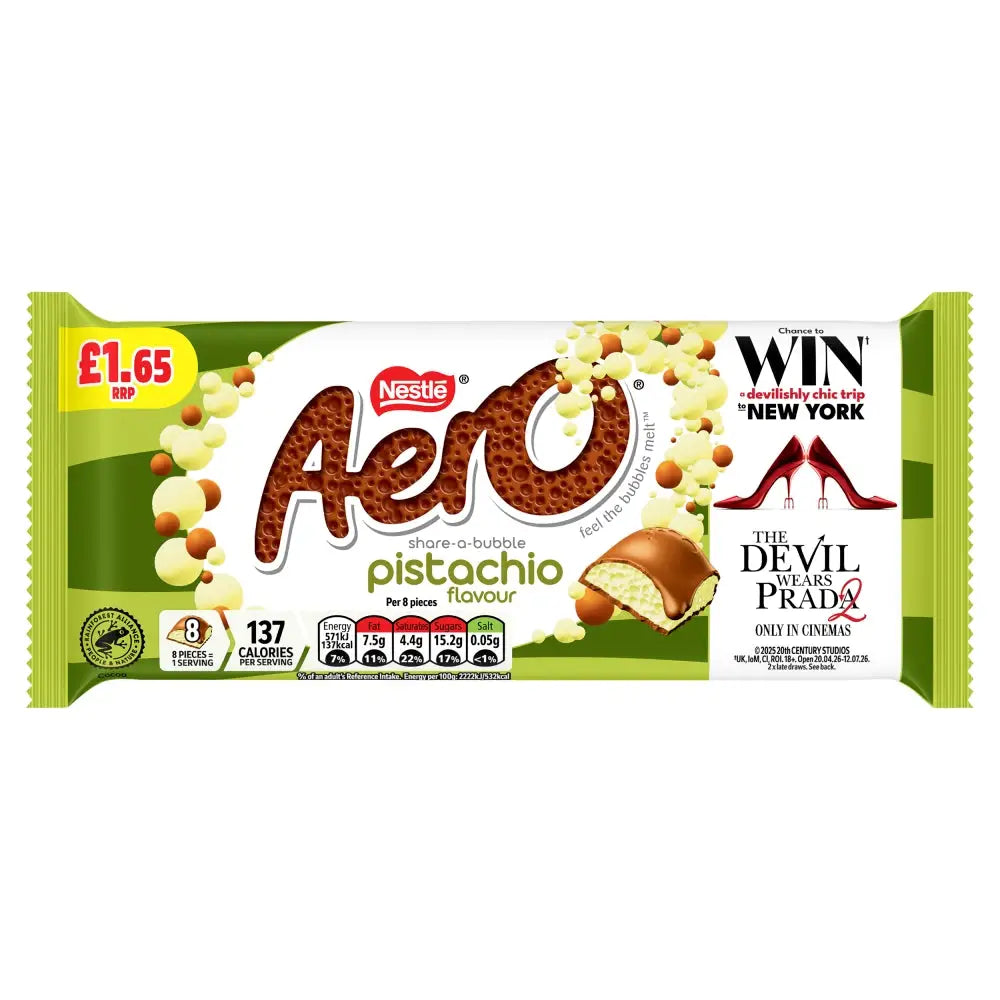 Aero Pistachio Milk Chocolate Sharing Bar 90g UK Case 15ct