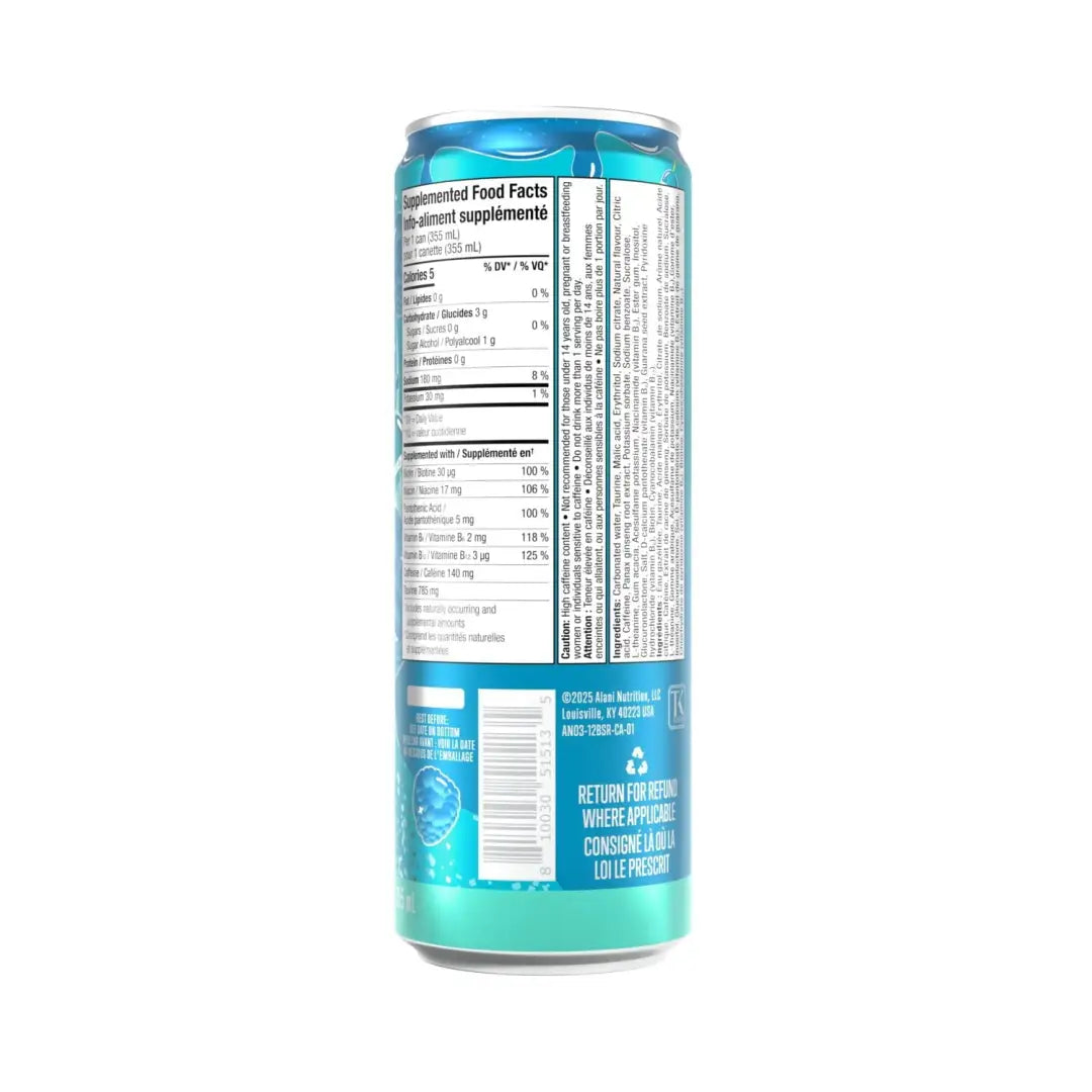 Alani Nu Blue Slush Energy Drink Case of 12 Cans 355ml Zero