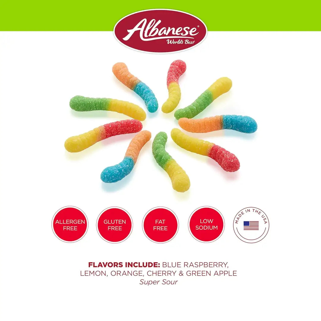 Albanese Assorted Sour Inch Mini Neon Gummi Worms