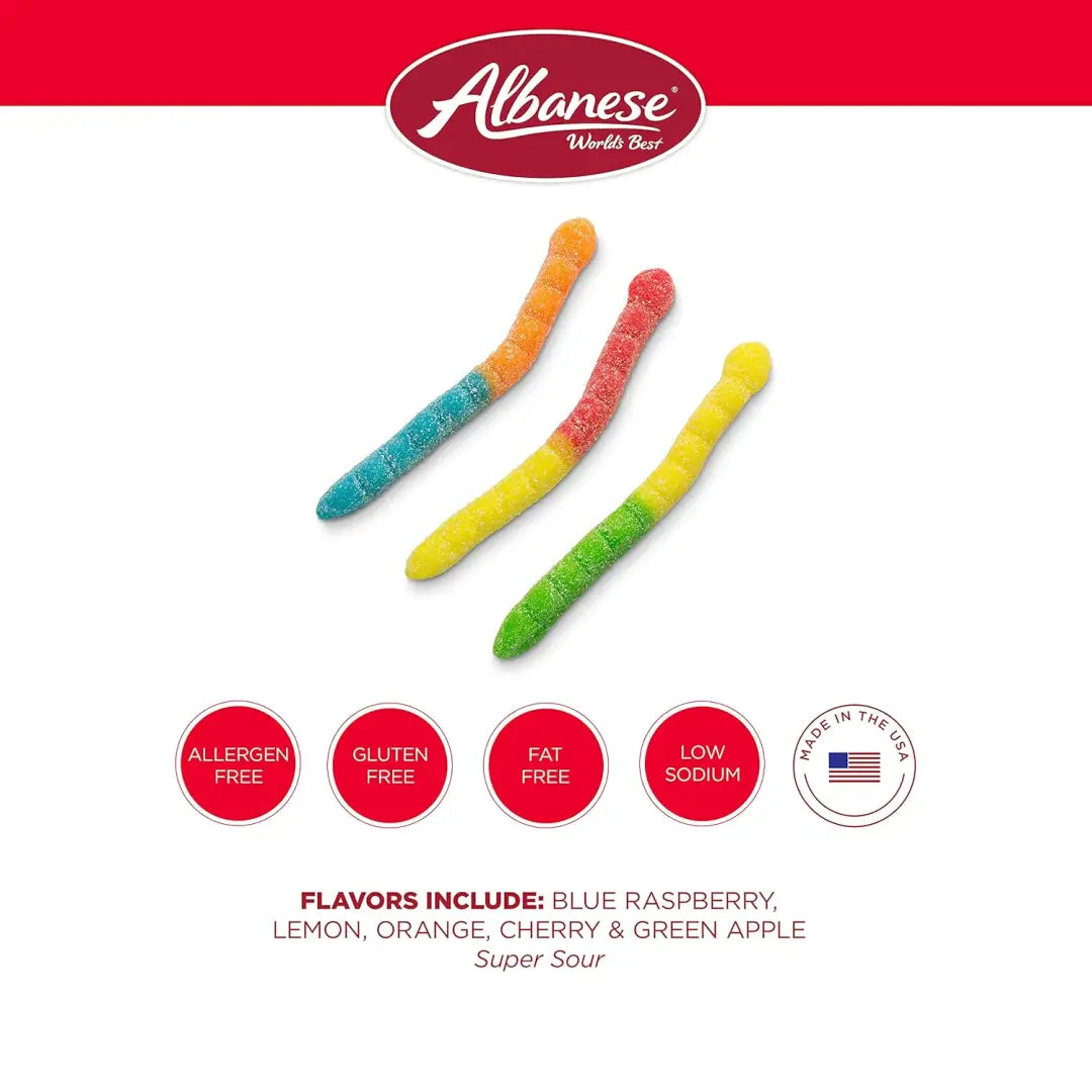 Albanese Sour Large Neon Worms 4.5Lb/2.04kg