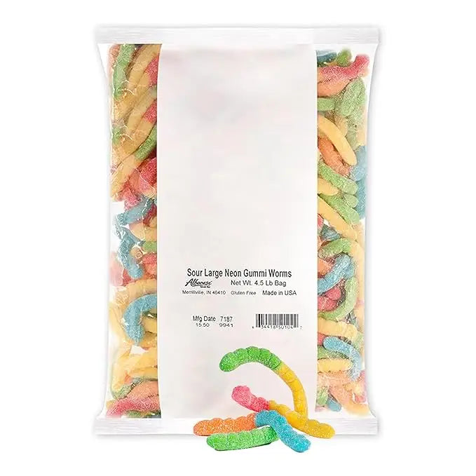 Albanese Sour Large Neon Worms 4.5Lb/2.04kg