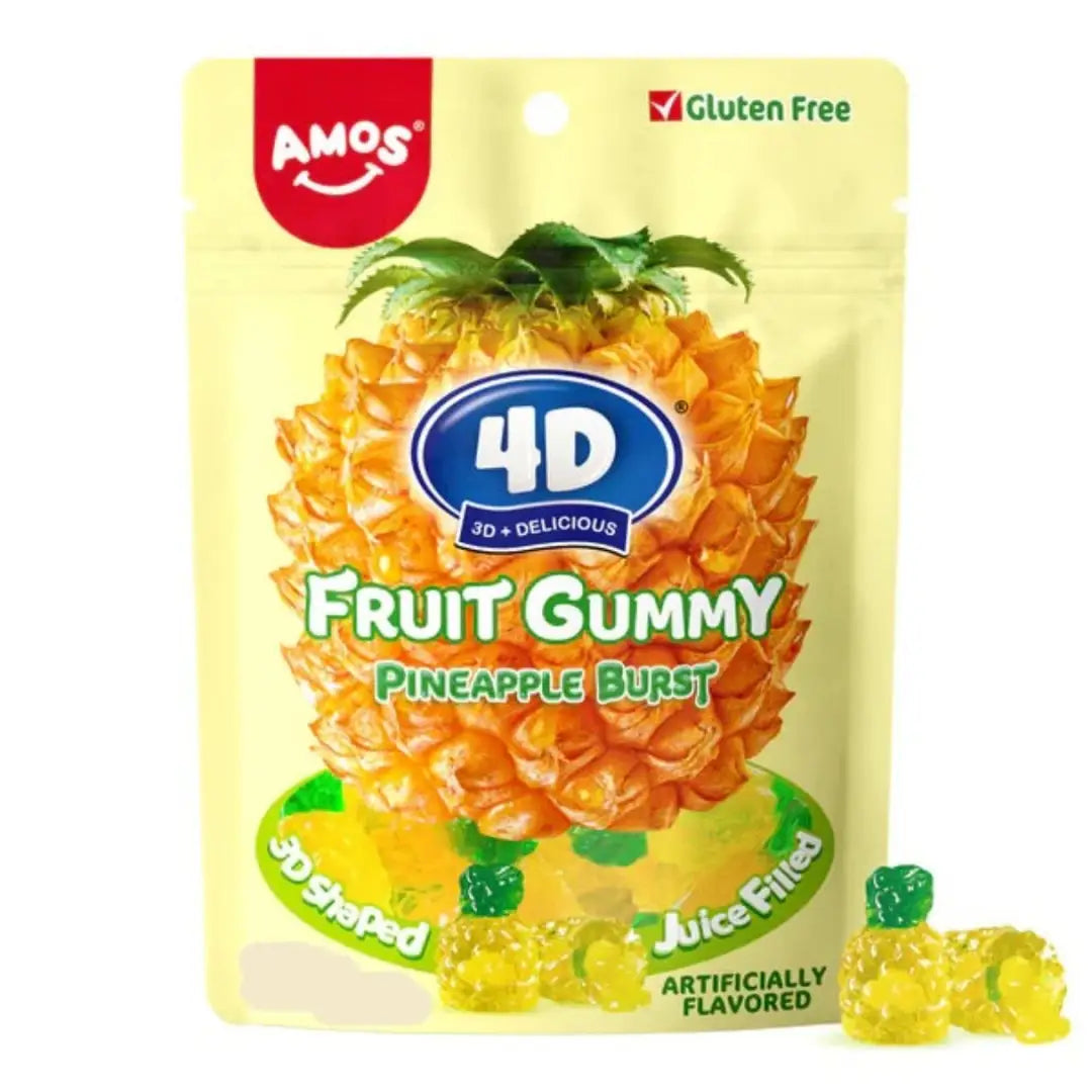 Amos 4D Fruit Gummy Pineapple Burst case 6oz - 12ct - candy