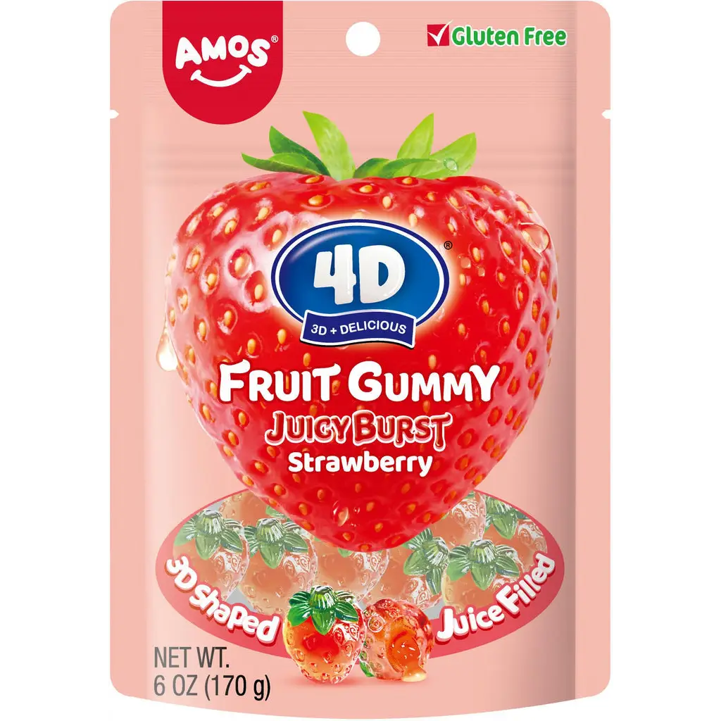 AMOS 4d Strawberry Juicy Burst Fruit Gummy Case 6 OZ- 12