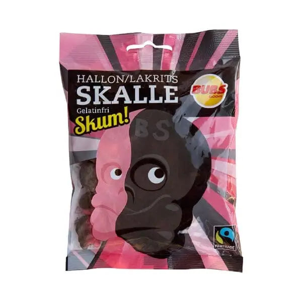 BUBS Godis: Raspberry Foam Liquorice Skull Candy Sweden 90g