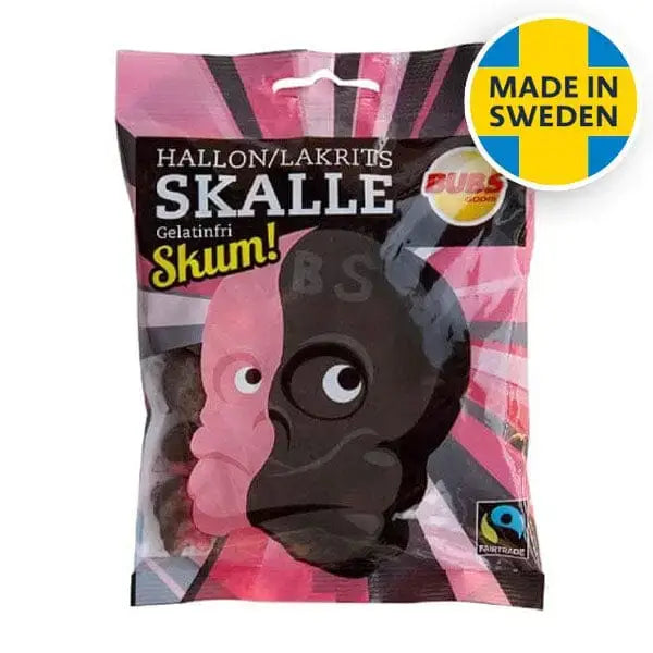 BUBS Godis: Raspberry Liquorice Skull Candy Sweden 90g bag
