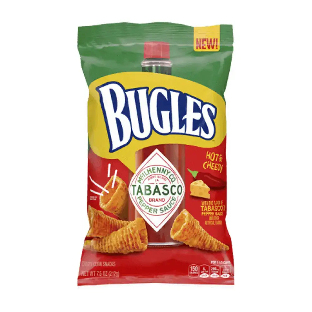 Bugles Hot & Cheesy Tabasco Crispy Corn Snacks 3oz - salty