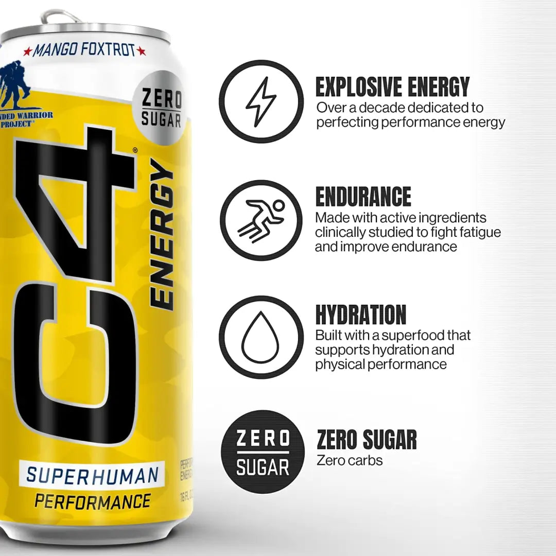 C4 Energy Drink Mango Foxtrot Sugar Free Pre Workout