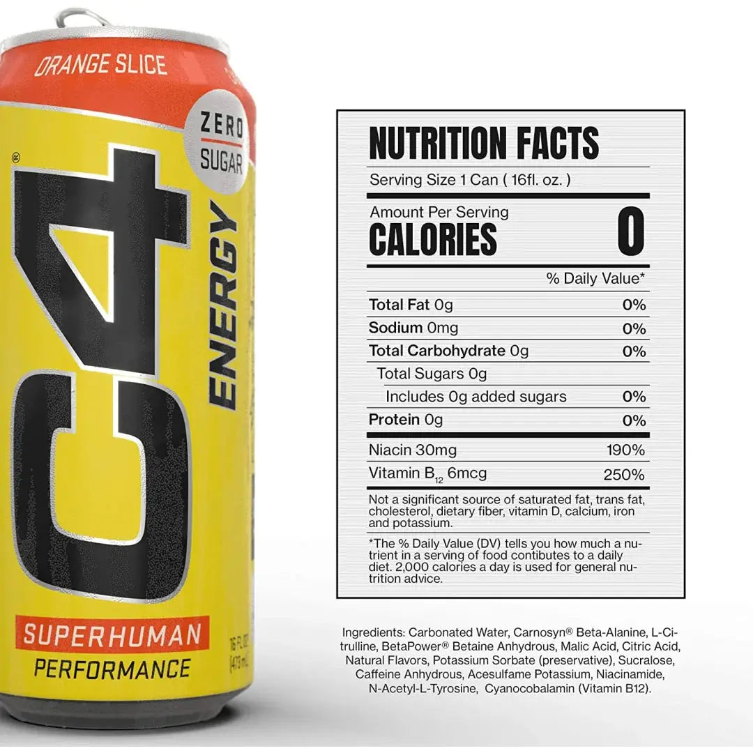 C4 Energy Drink Orange Slice Sugar Free Pre Workout