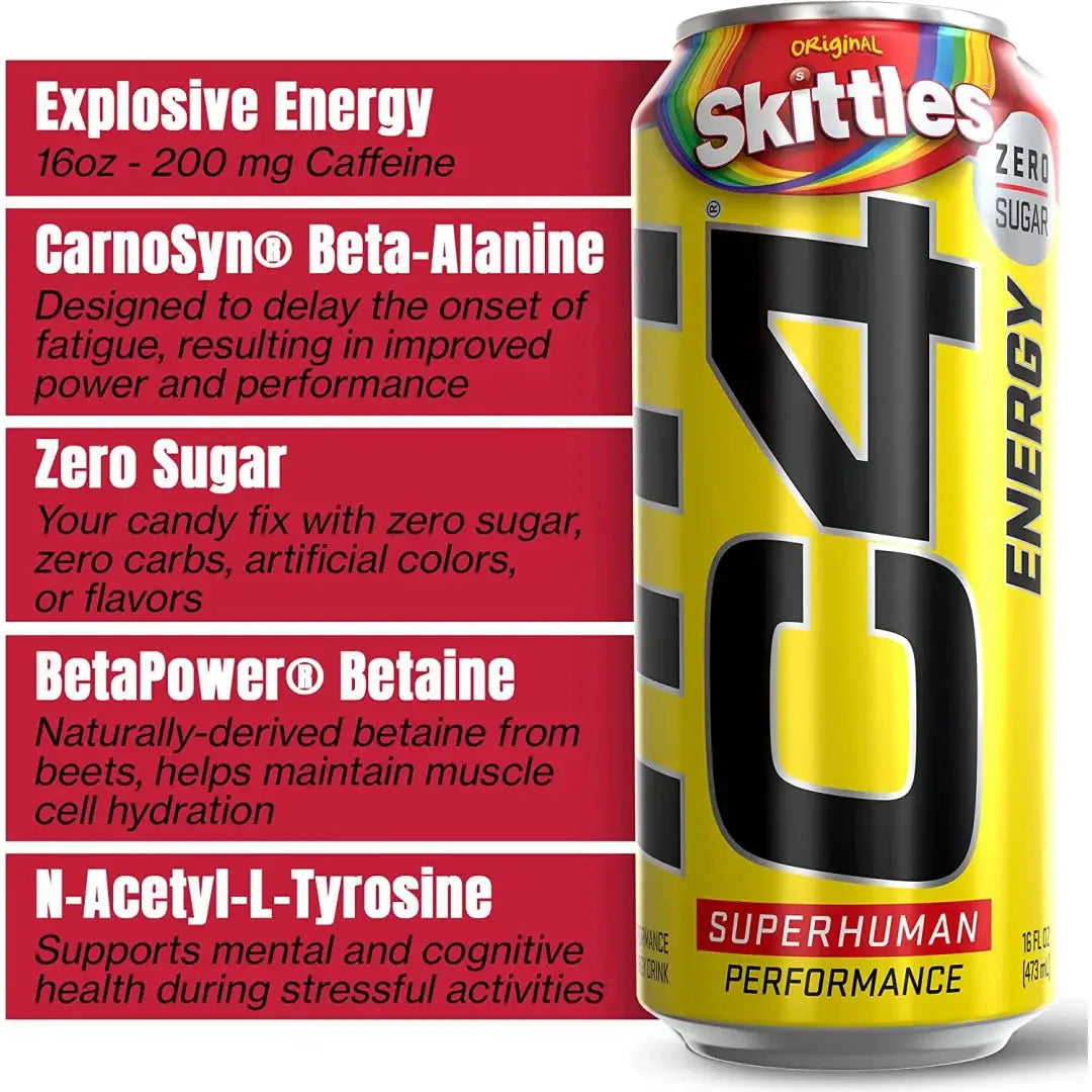 C4 Energy Drink Skittles Carbonated Sugar Free Pre Workout