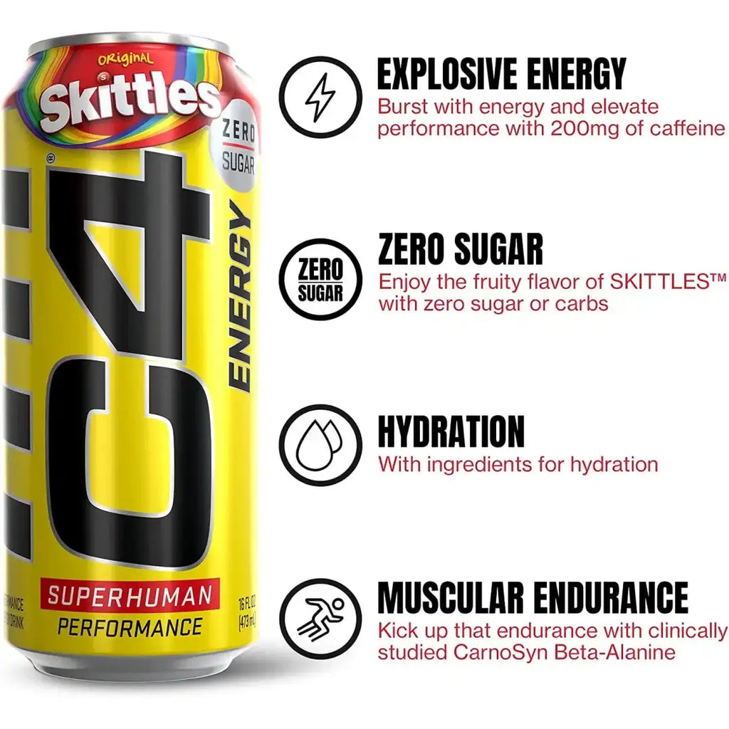 C4 Energy Drink Skittles Carbonated Sugar Free Pre Workout