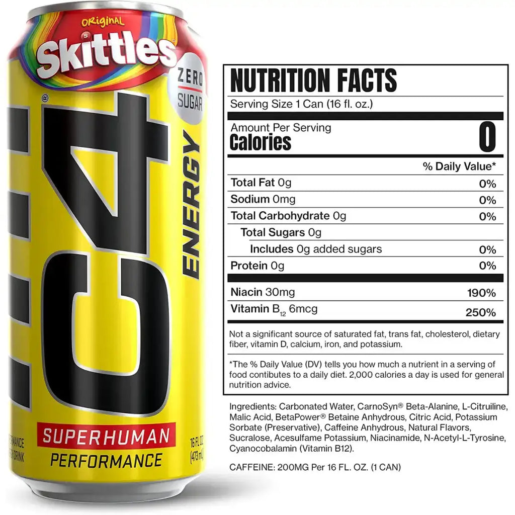 C4 Energy Drink Skittles Carbonated Sugar Free Pre Workout