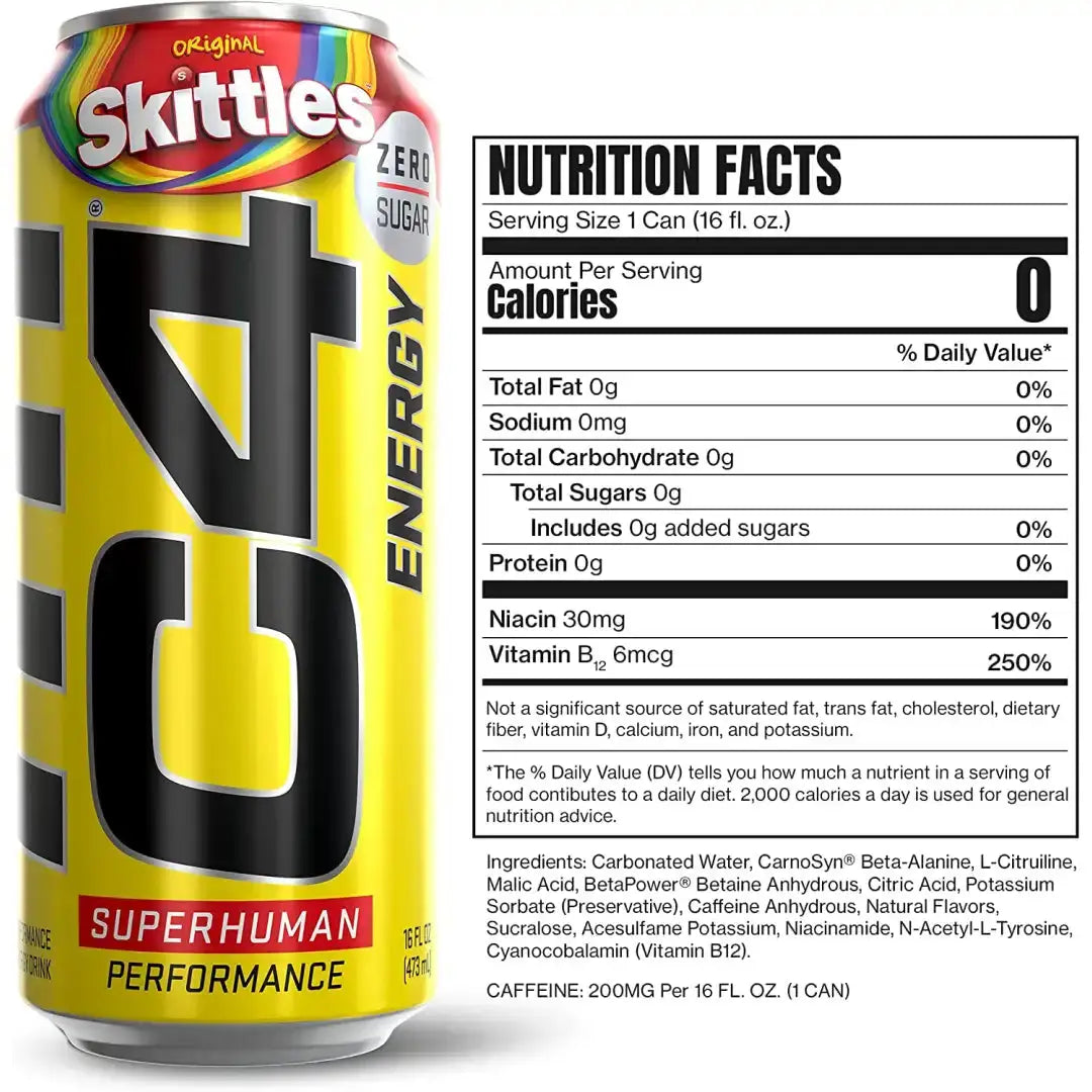C4 Energy Drink Skittles Carbonated Sugar Free Pre Workout