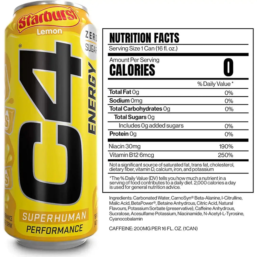 C4 Energy Drink Starburst Lemon Sugar Free Pre Workout