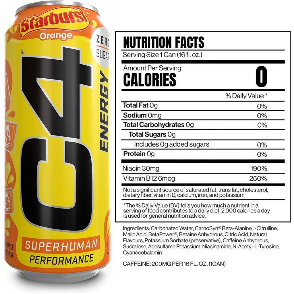 C4 Energy Drink Starburst Orange Sugar Free Pre Workout
