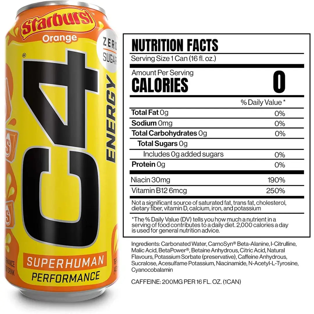 C4 Energy Drink Starburst Orange Sugar Free Pre Workout