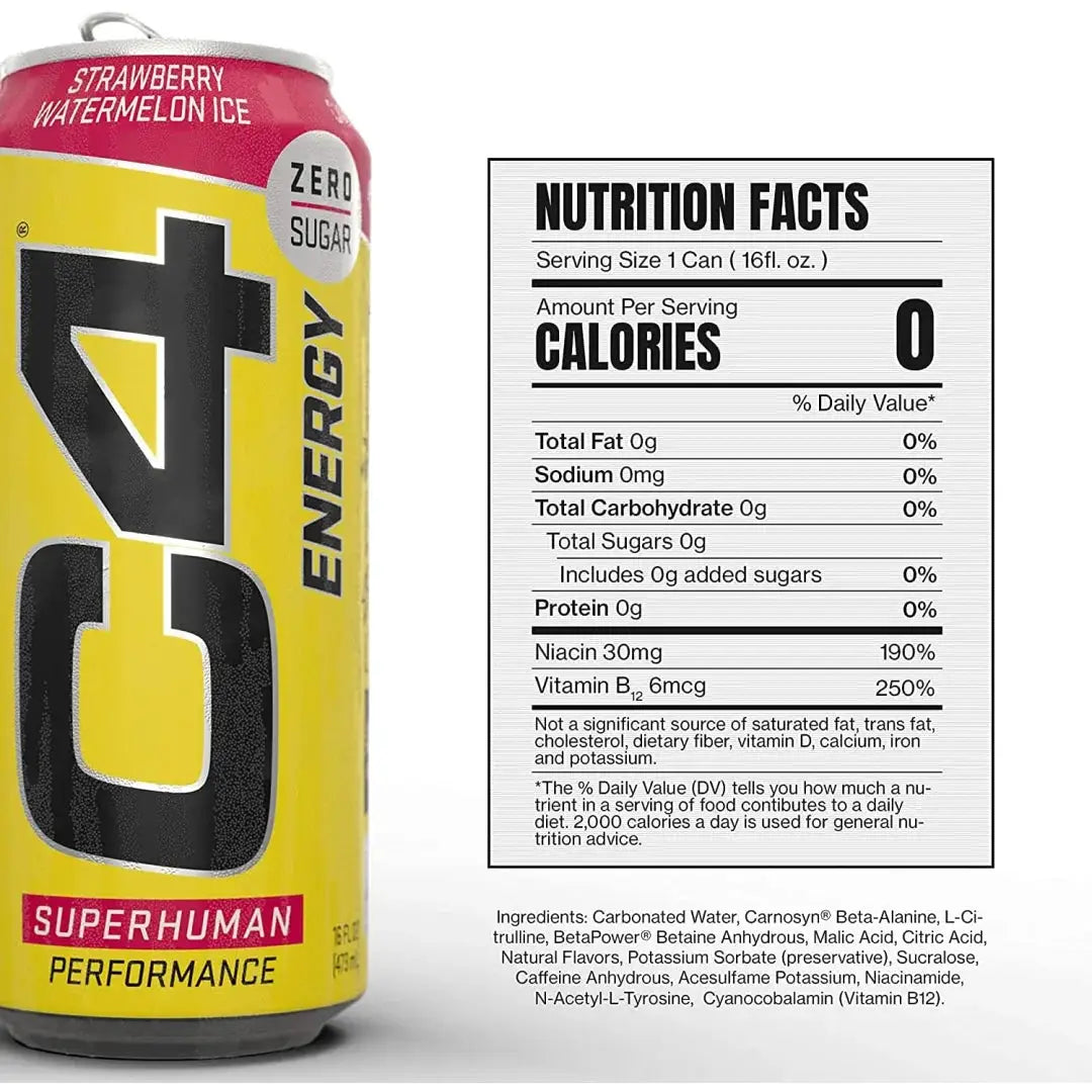 C4 Energy Drink Strawberry Watermelon Sugar Free Pre