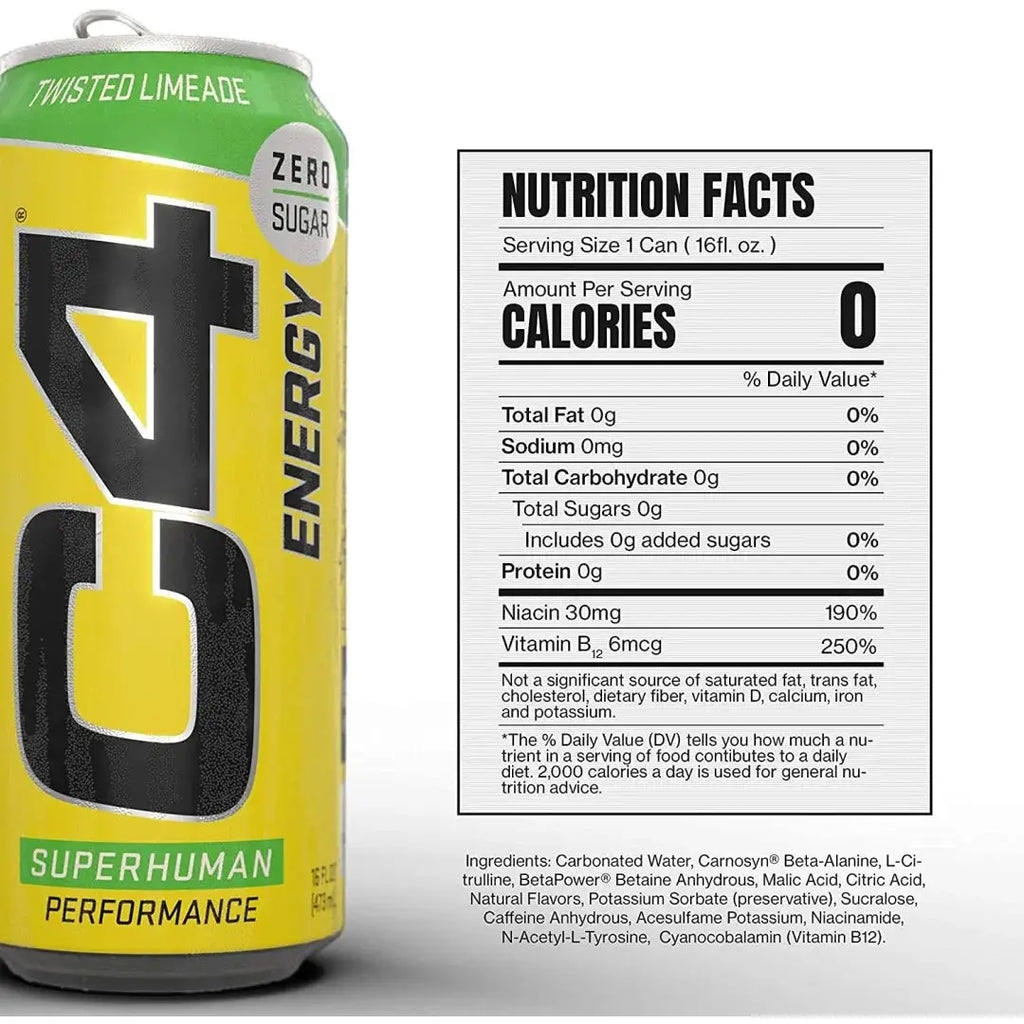C4 Energy Drink Twisted Limeade Sugar Free Pre Workout