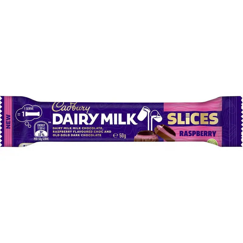 Cadbury Australia Slices Raspberry Chocolate Bar 50g case 48 count ...