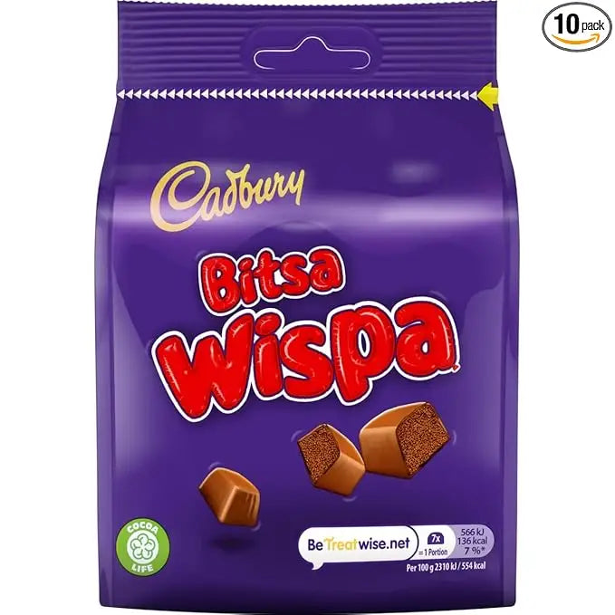 Cadbury Bitsa Wispa Chocolate Bag UK 85g case 10 count