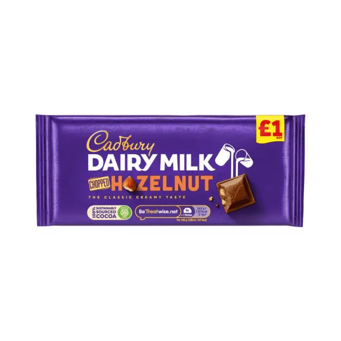 Cadbury Dairy Milk Chopped Hazelnut Bar - UK (Case of 22)