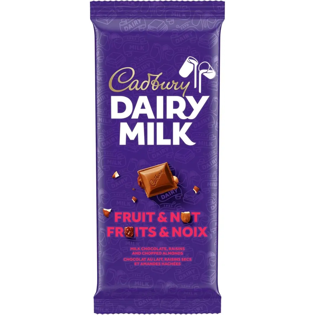 CADBURY DAIRY MILK Fruit & Nut Chocolate Bar 90 g Case 21