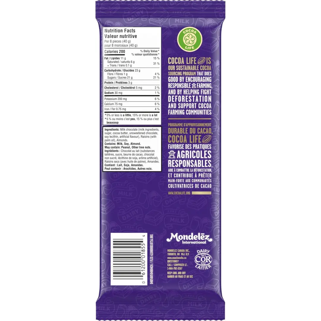 CADBURY DAIRY MILK Fruit & Nut Chocolate Bar 90 g Case 21