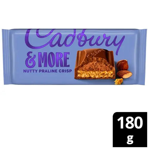 Cadbury UK Dairy Milk & More Nutty Praline Crisp 180g Case