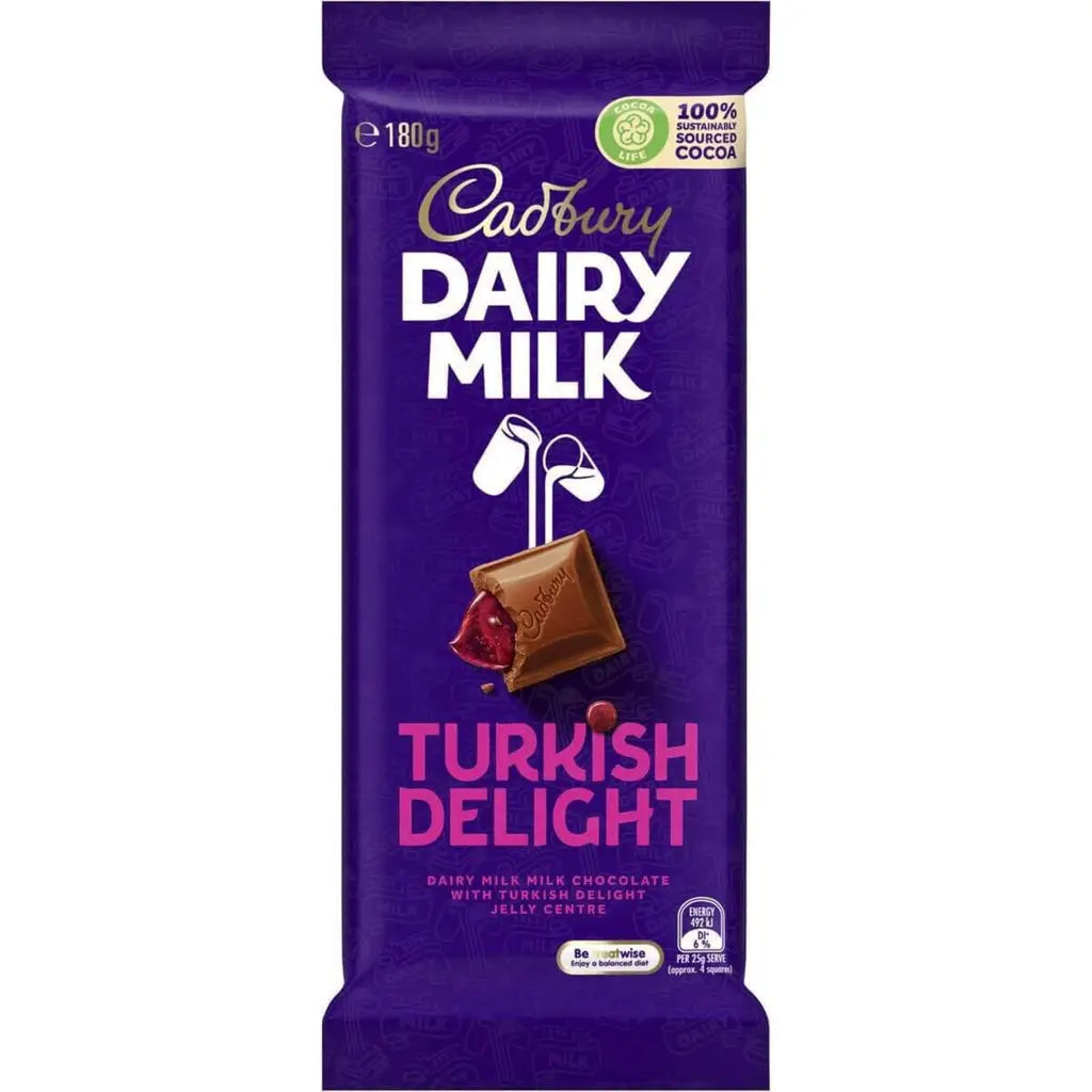 Cadbury Austalia Dairy Milk Turkish Delight 180g case 15ct