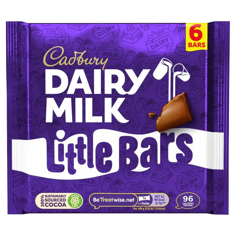 Cadbury Little Bars UK 6pk 108g case 18 count - candy bar