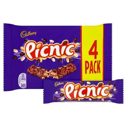 Cadbury Picnic Chocolate Bar 4 Pack UK 152G case 10 count