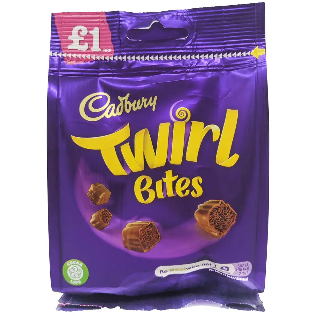 Cadbury Twirl Bites UK 85g bag case 10 count - candy