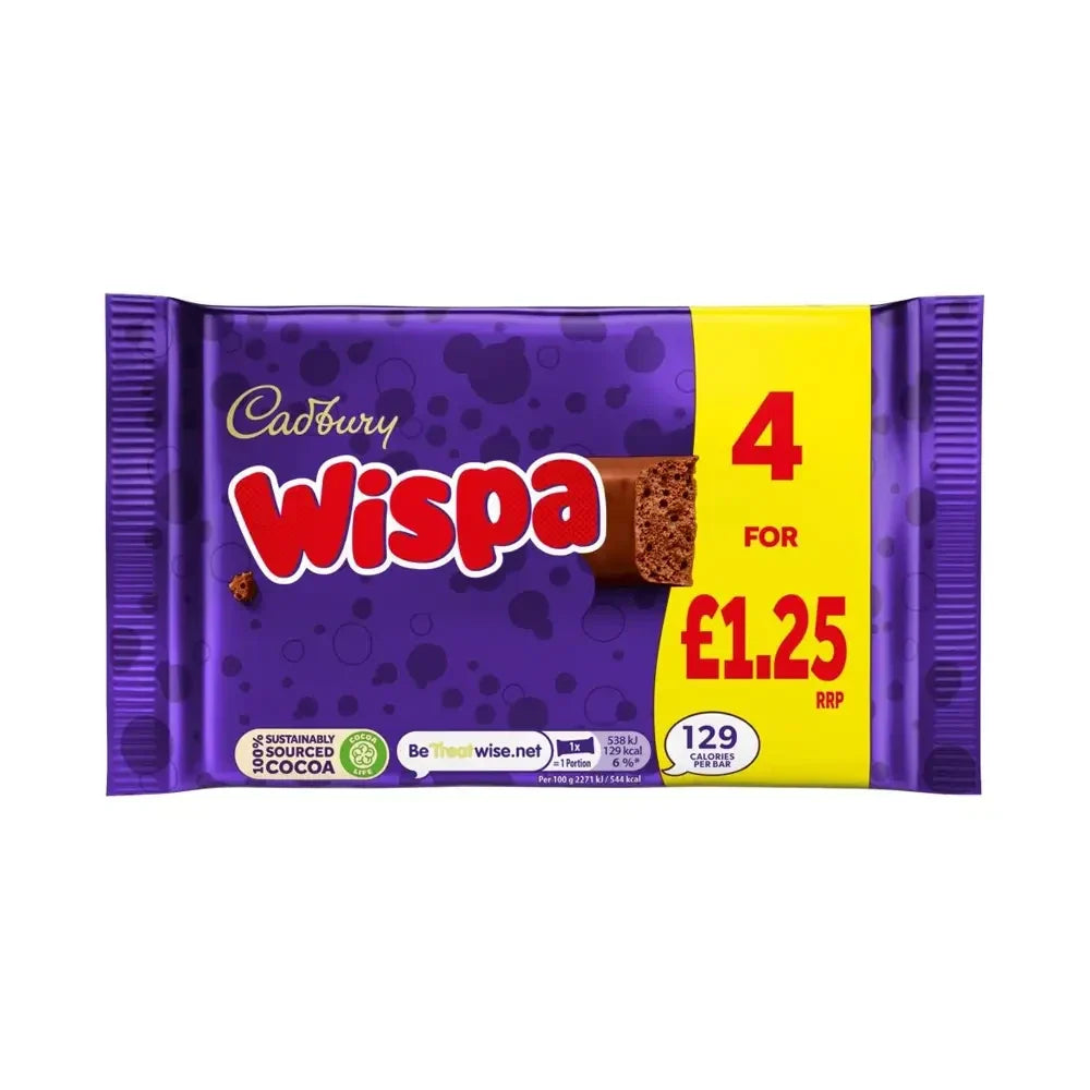 Cadbury Wispa Bar 4 Pack UK 95g case 11 count - Candy bar