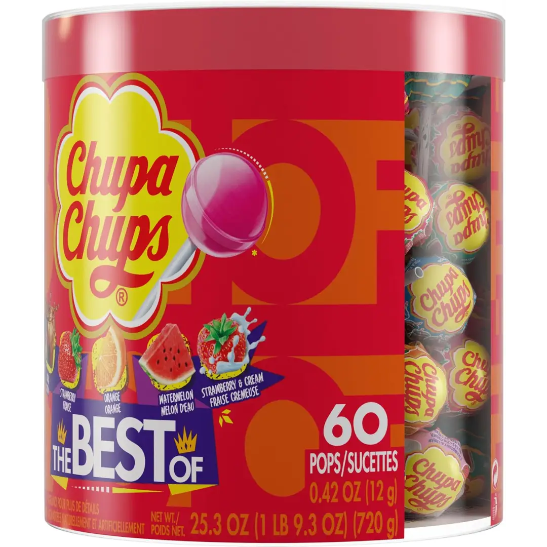 CHUPA CHUPS ASSORTED THE BEST OF 60 COUNT TUB - lollipops