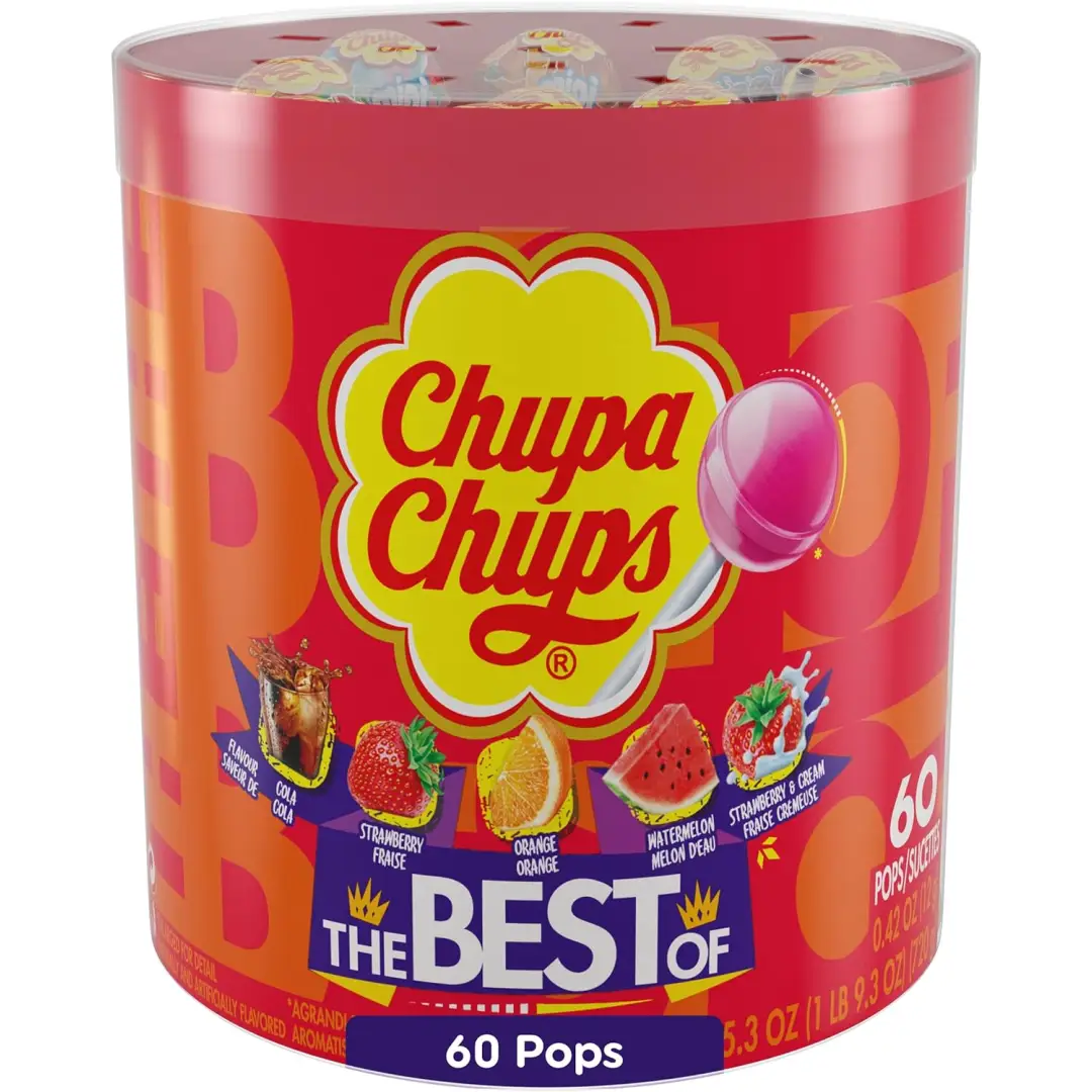 CHUPA CHUPS ASSORTED THE BEST OF 60 COUNT TUB - lollipops