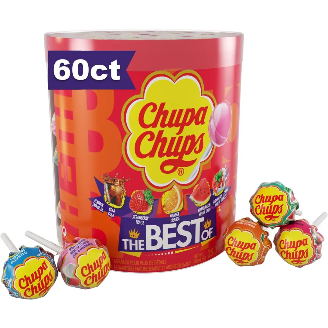 CHUPA CHUPS ASSORTED THE BEST OF 60 COUNT TUB - lollipops