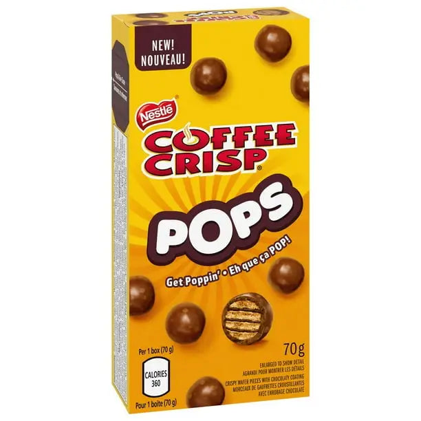 COFFEE CRISP POPS Chocolaty Snacks Carton 70g case 12ct